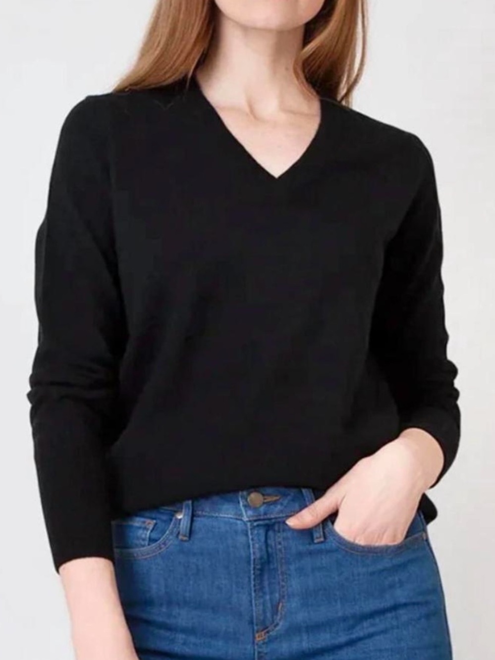 Ann Mashburn Cydney 100% Cashmere V Neck Sweater Black Medium - Picture 8 of 8